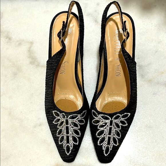 Whittall & Shol Black Slingback Heels with Crystal Embellishments - Picture 1 of 11